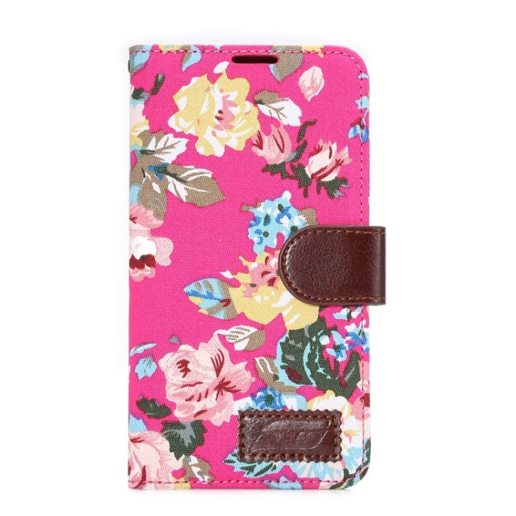 Flower Pattern Horizontal Flip Magnetic Buckle Leather Case with Card Slots & Holder for Galaxy E7