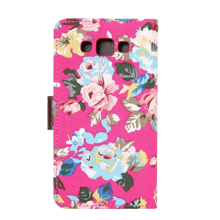 Flower Pattern Horizontal Flip Magnetic Buckle Leather Case with Card Slots & Holder for Galaxy E7
