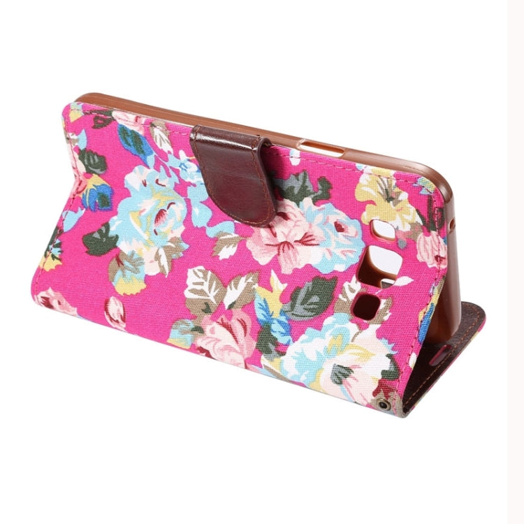 Flower Pattern Horizontal Flip Magnetic Buckle Leather Case with Card Slots & Holder for Galaxy E7