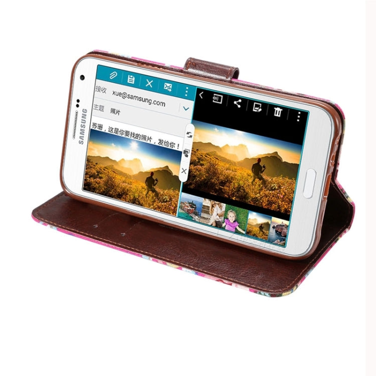 Flower Pattern Horizontal Flip Magnetic Buckle Leather Case with Card Slots & Holder for Galaxy E7