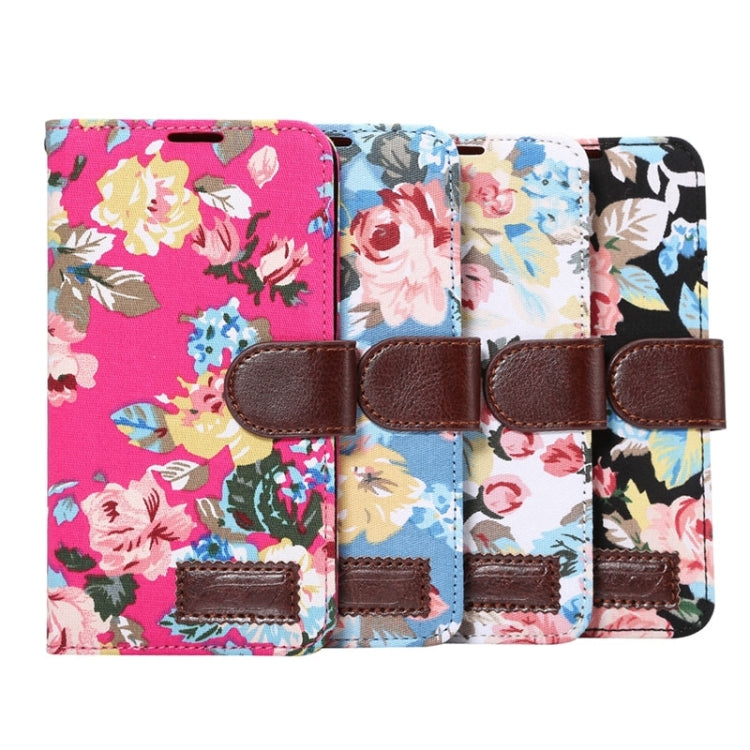 Flower Pattern Horizontal Flip Magnetic Buckle Leather Case with Card Slots & Holder for Galaxy E7