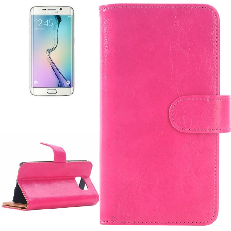 For Galaxy S6 Edge Oil Skin Texture Horizontal Flip Magnetic Buckle Leather Case with 3 Page Card Slots & Wallet & Holder