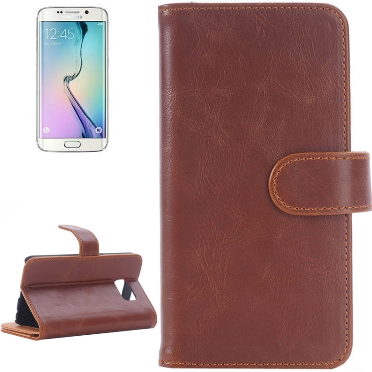 For Galaxy S6 Edge Oil Skin Texture Horizontal Flip Magnetic Buckle Leather Case with 3 Page Card Slots & Wallet & Holder