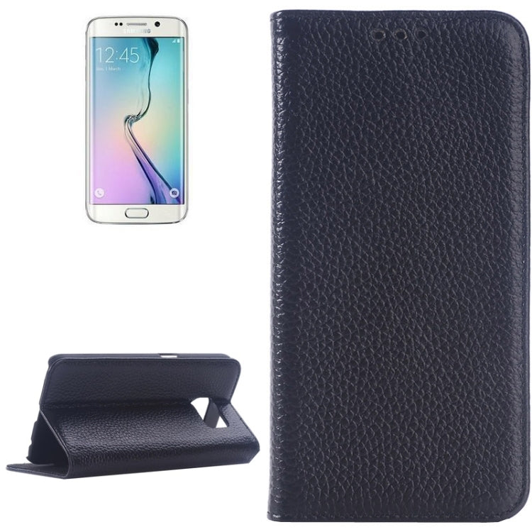 For Galaxy S6 Edge Litchi Texture Horizontal Flip Genuine Leather Case with Card Slots & Holder