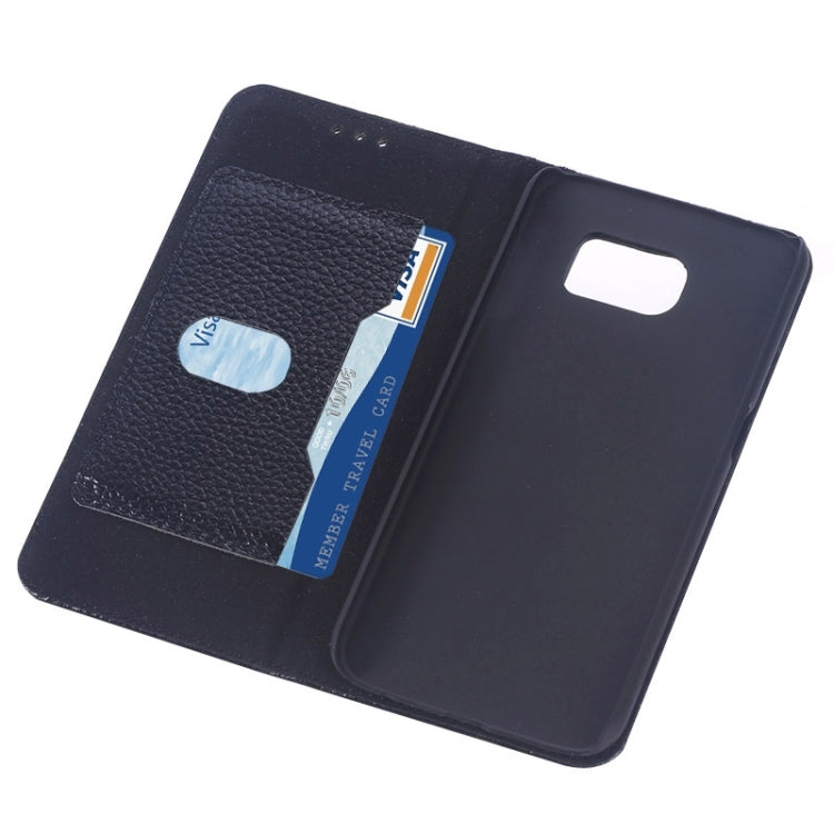 For Galaxy S6 Edge Litchi Texture Horizontal Flip Genuine Leather Case with Card Slots & Holder