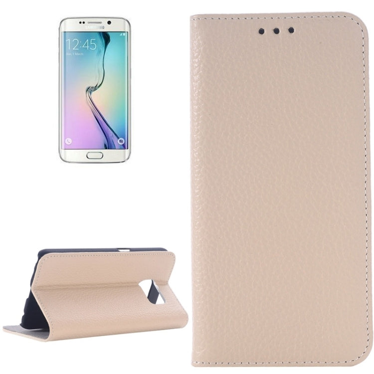 For Galaxy S6 Edge Litchi Texture Horizontal Flip Genuine Leather Case with Card Slots & Holder