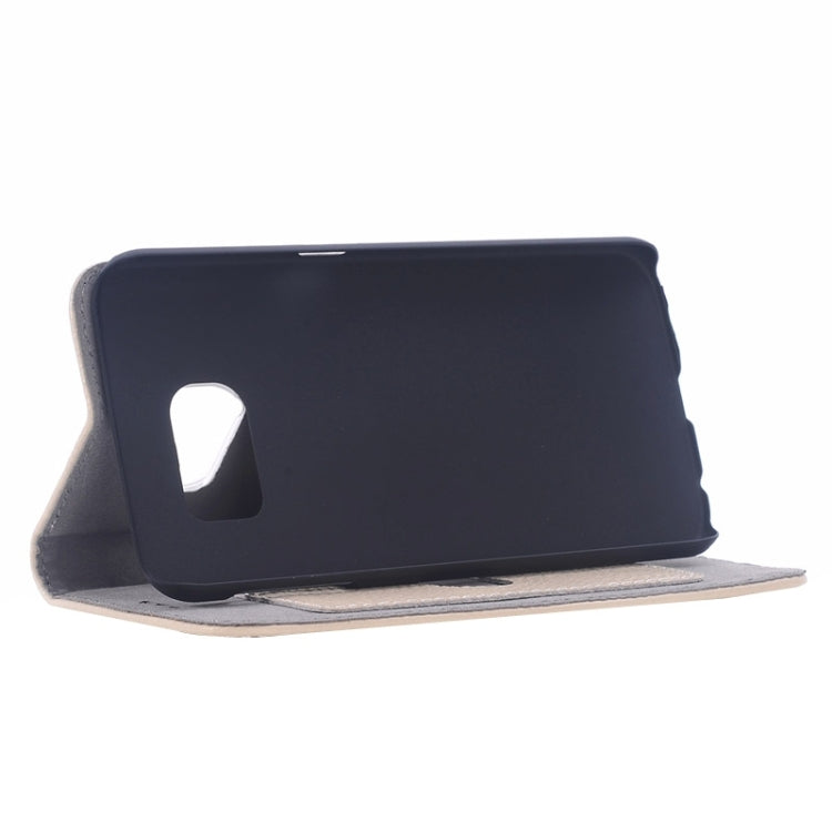 For Galaxy S6 Edge Litchi Texture Horizontal Flip Genuine Leather Case with Card Slots & Holder