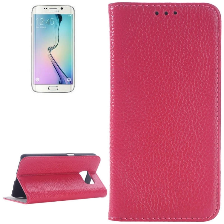 For Galaxy S6 Edge Litchi Texture Horizontal Flip Genuine Leather Case with Card Slots & Holder