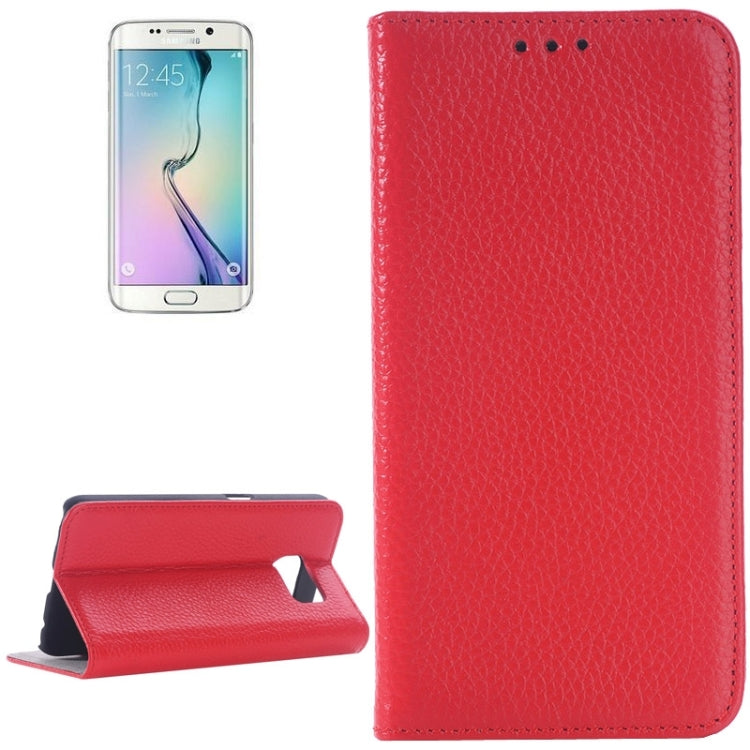 For Galaxy S6 Edge Litchi Texture Horizontal Flip Genuine Leather Case with Card Slots & Holder