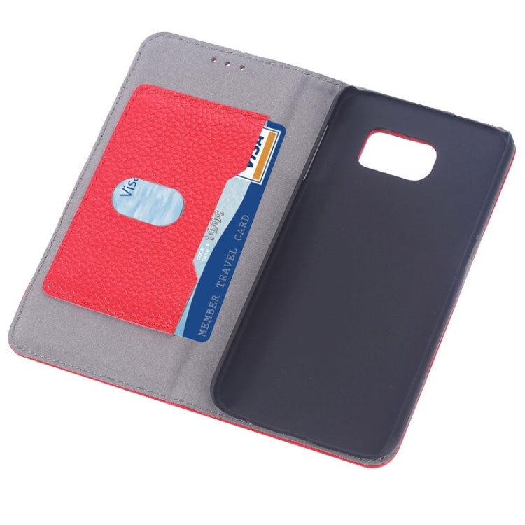 For Galaxy S6 Edge Litchi Texture Horizontal Flip Genuine Leather Case with Card Slots & Holder