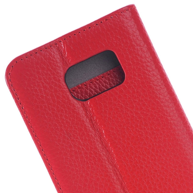 For Galaxy S6 Edge Litchi Texture Horizontal Flip Genuine Leather Case with Card Slots & Holder
