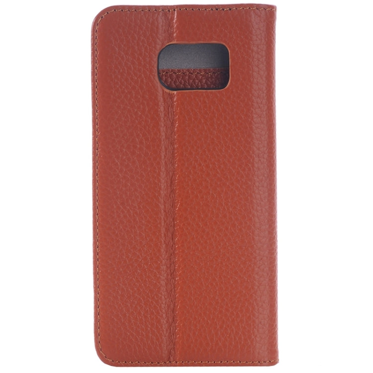 For Galaxy S6 Edge Litchi Texture Horizontal Flip Genuine Leather Case with Card Slots & Holder