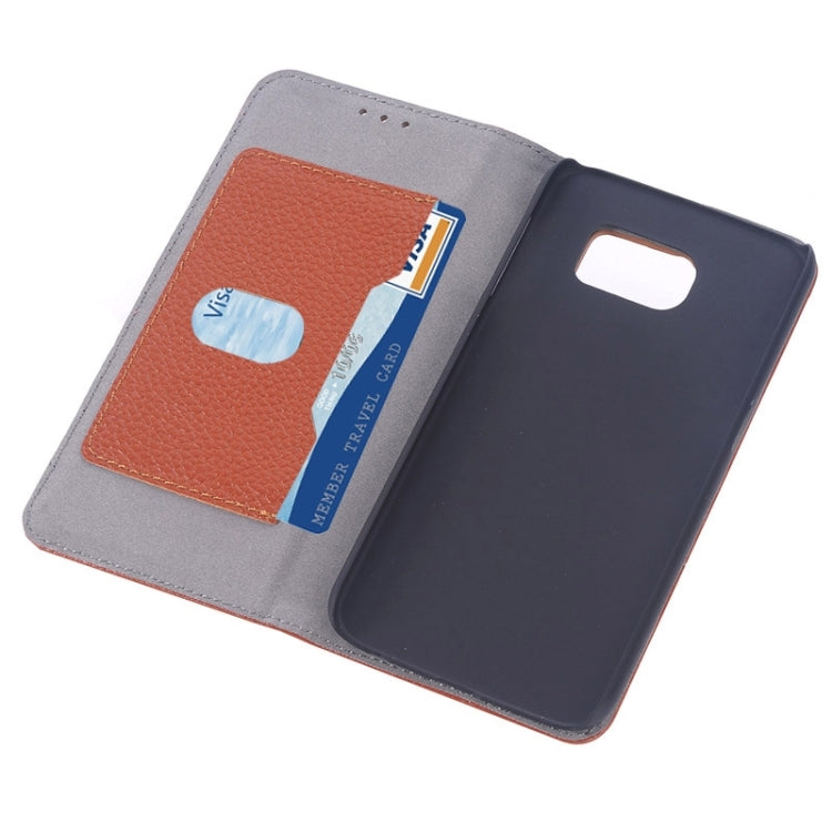 For Galaxy S6 Edge Litchi Texture Horizontal Flip Genuine Leather Case with Card Slots & Holder