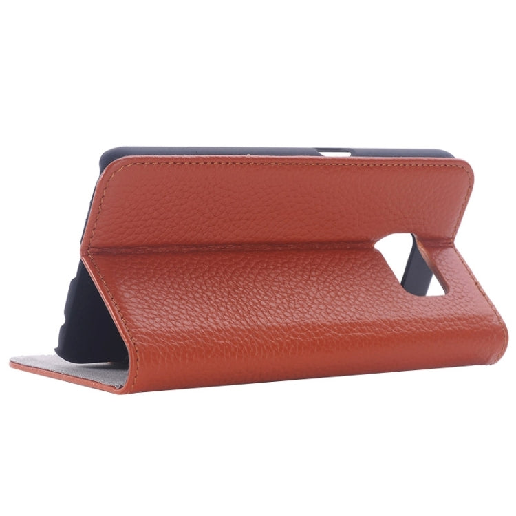 For Galaxy S6 Edge Litchi Texture Horizontal Flip Genuine Leather Case with Card Slots & Holder