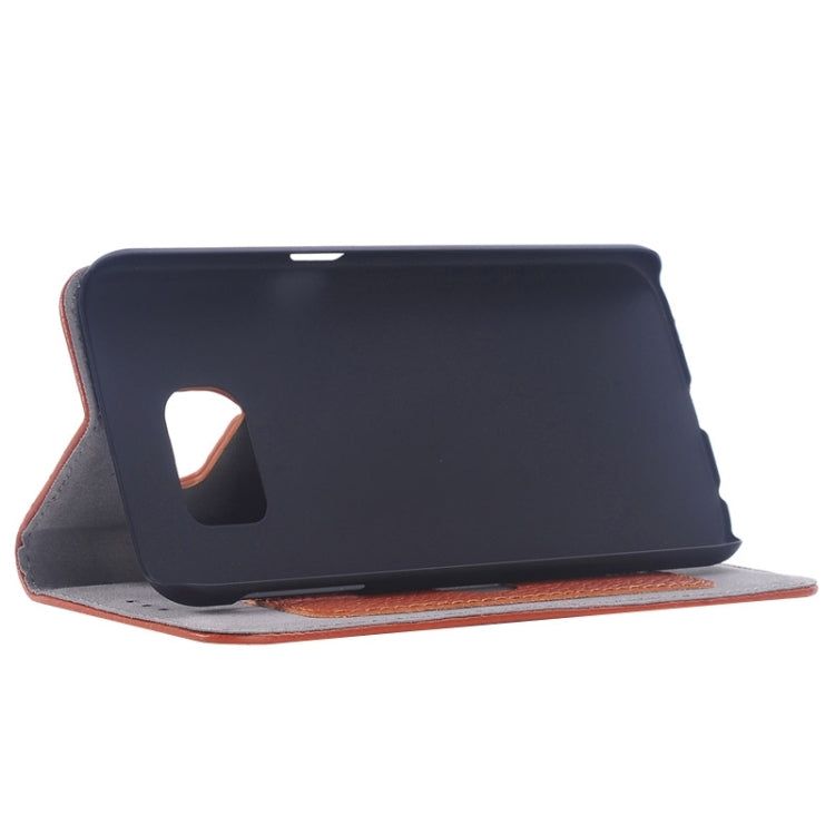 For Galaxy S6 Edge Litchi Texture Horizontal Flip Genuine Leather Case with Card Slots & Holder
