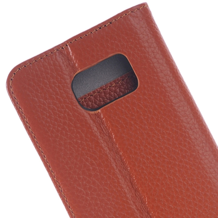 For Galaxy S6 Edge Litchi Texture Horizontal Flip Genuine Leather Case with Card Slots & Holder