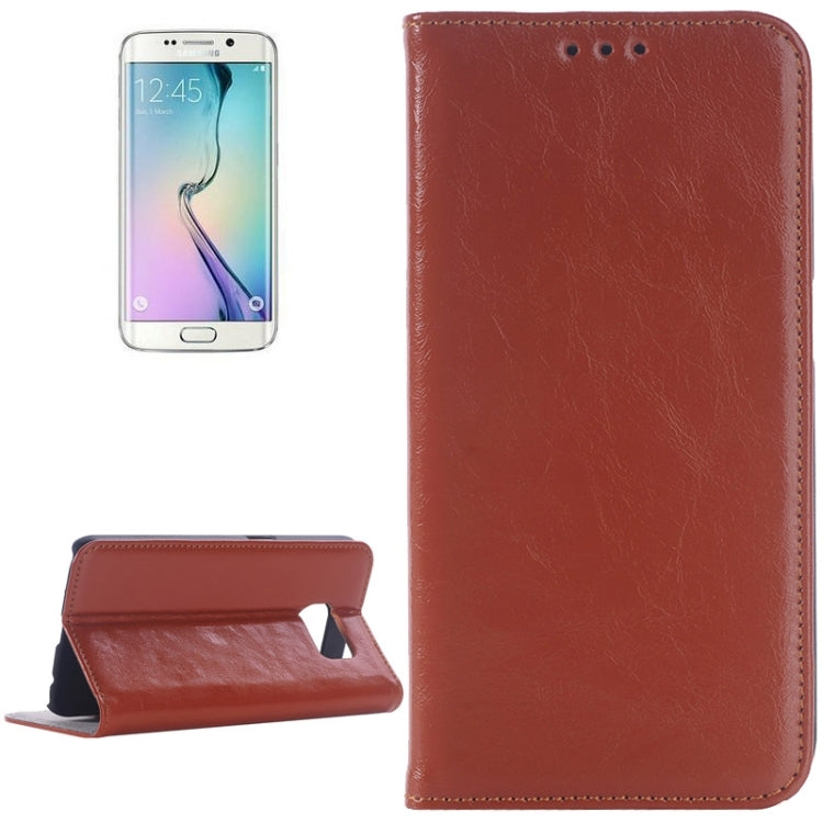 For Galaxy S6 Edge Oil Skin Texture Horizontal Flip Genuine Leather Case with Card Slots & Holder