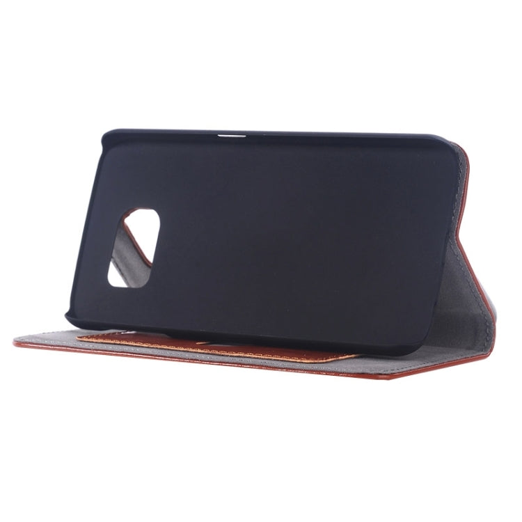For Galaxy S6 Edge Oil Skin Texture Horizontal Flip Genuine Leather Case with Card Slots & Holder