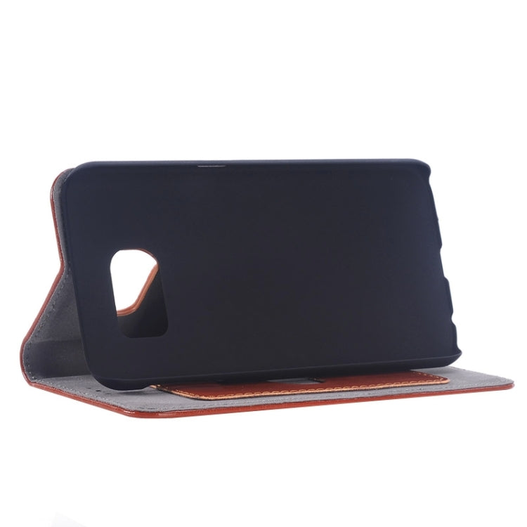 For Galaxy S6 Edge Oil Skin Texture Horizontal Flip Genuine Leather Case with Card Slots & Holder