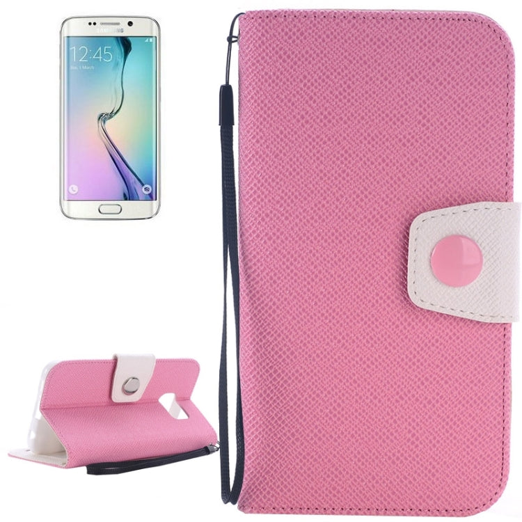 For Galaxy S6 Edge Grain Texture Horizontal Flip Magnetic Buckle Contrast Color Leather Case with Card Slots & Wallet & Holder & Lanyard