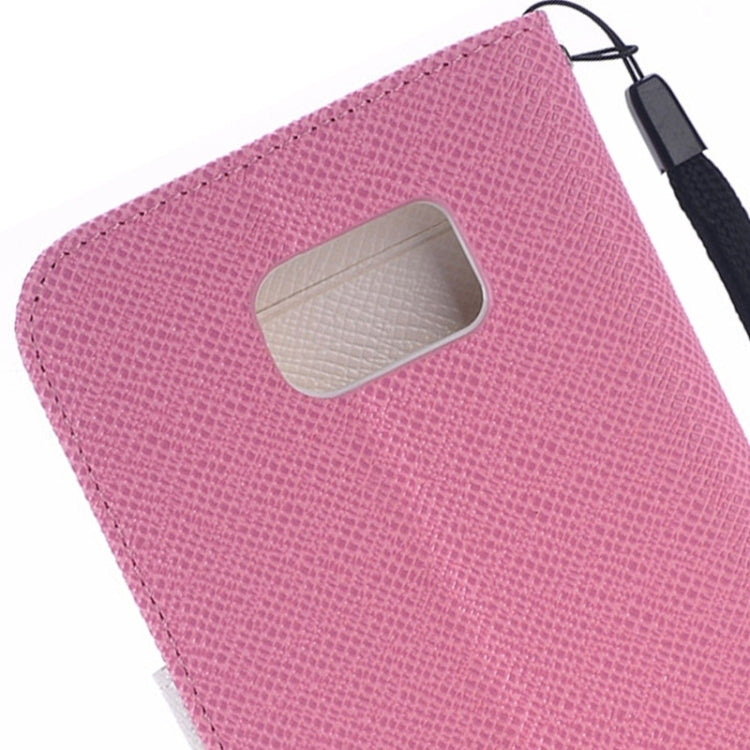 For Galaxy S6 Edge Grain Texture Horizontal Flip Magnetic Buckle Contrast Color Leather Case with Card Slots & Wallet & Holder & Lanyard