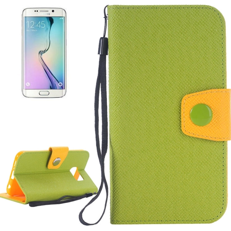 For Galaxy S6 Edge Grain Texture Horizontal Flip Magnetic Buckle Contrast Color Leather Case with Card Slots & Wallet & Holder & Lanyard