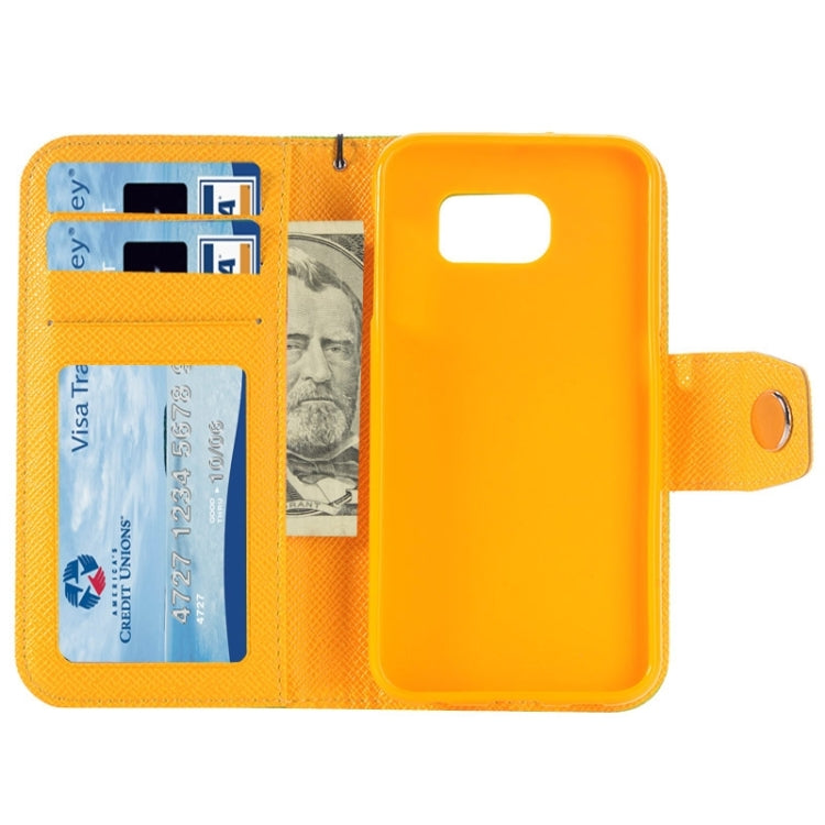 For Galaxy S6 Edge Grain Texture Horizontal Flip Magnetic Buckle Contrast Color Leather Case with Card Slots & Wallet & Holder & Lanyard