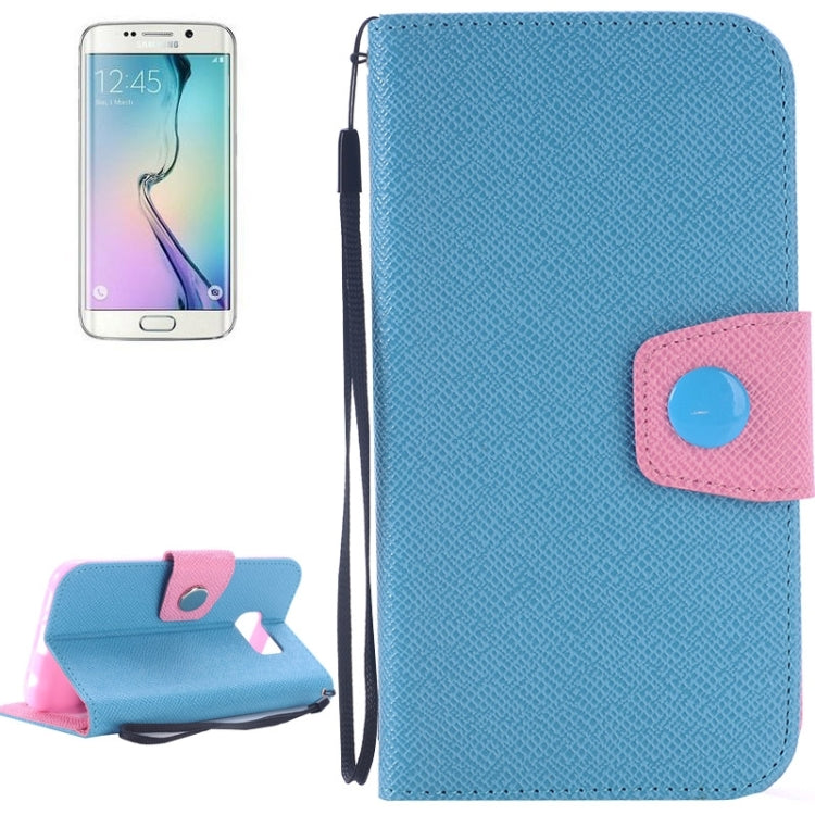 For Galaxy S6 Edge Grain Texture Horizontal Flip Magnetic Buckle Contrast Color Leather Case with Card Slots & Wallet & Holder & Lanyard
