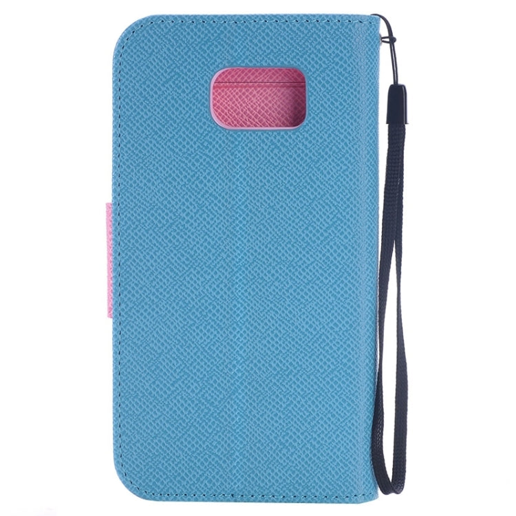 For Galaxy S6 Edge Grain Texture Horizontal Flip Magnetic Buckle Contrast Color Leather Case with Card Slots & Wallet & Holder & Lanyard