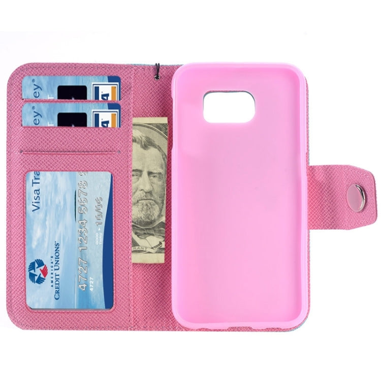 For Galaxy S6 Edge Grain Texture Horizontal Flip Magnetic Buckle Contrast Color Leather Case with Card Slots & Wallet & Holder & Lanyard