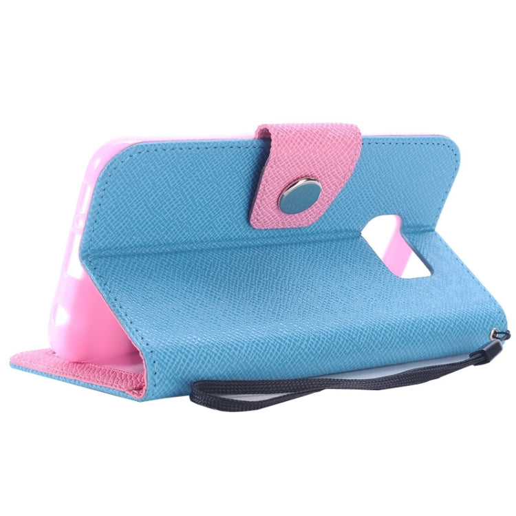 For Galaxy S6 Edge Grain Texture Horizontal Flip Magnetic Buckle Contrast Color Leather Case with Card Slots & Wallet & Holder & Lanyard