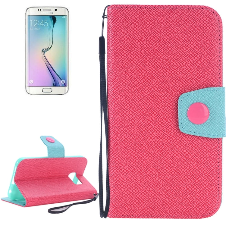 For Galaxy S6 Edge Grain Texture Horizontal Flip Magnetic Buckle Contrast Color Leather Case with Card Slots & Wallet & Holder & Lanyard