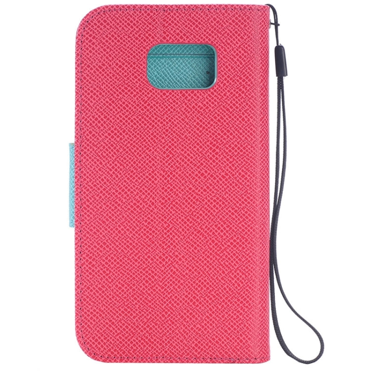 For Galaxy S6 Edge Grain Texture Horizontal Flip Magnetic Buckle Contrast Color Leather Case with Card Slots & Wallet & Holder & Lanyard
