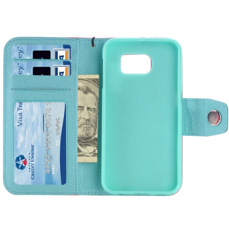 For Galaxy S6 Edge Grain Texture Horizontal Flip Magnetic Buckle Contrast Color Leather Case with Card Slots & Wallet & Holder & Lanyard