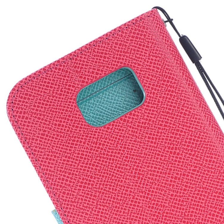 For Galaxy S6 Edge Grain Texture Horizontal Flip Magnetic Buckle Contrast Color Leather Case with Card Slots & Wallet & Holder & Lanyard