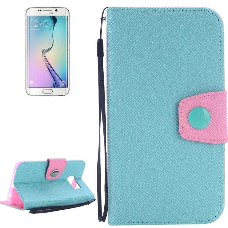 For Galaxy S6 Edge Grain Texture Horizontal Flip Magnetic Buckle Contrast Color Leather Case with Card Slots & Wallet & Holder & Lanyard