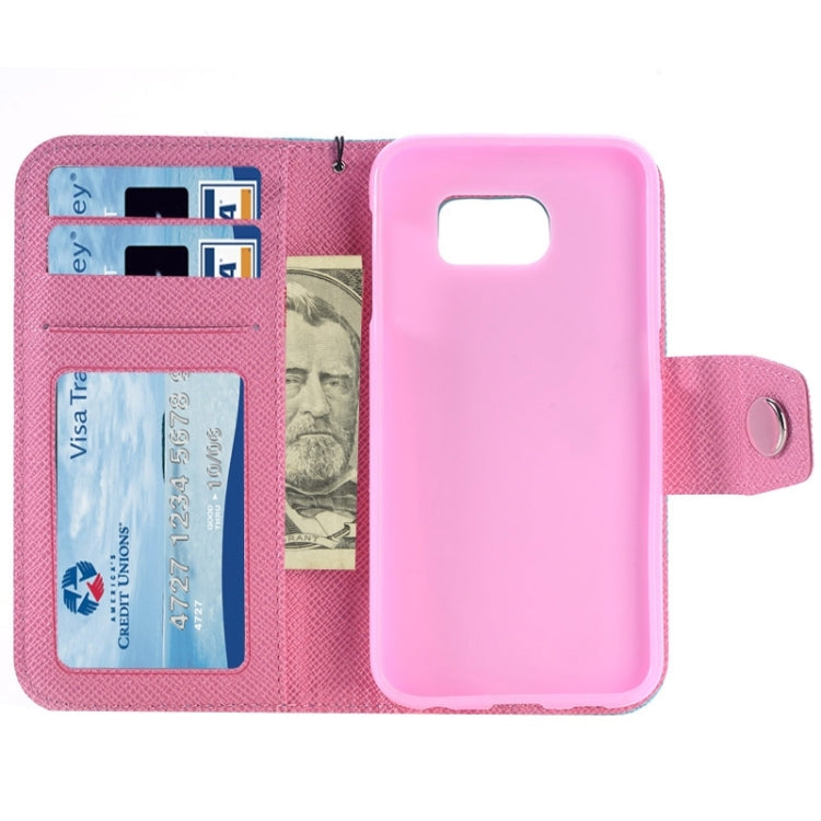 For Galaxy S6 Edge Grain Texture Horizontal Flip Magnetic Buckle Contrast Color Leather Case with Card Slots & Wallet & Holder & Lanyard