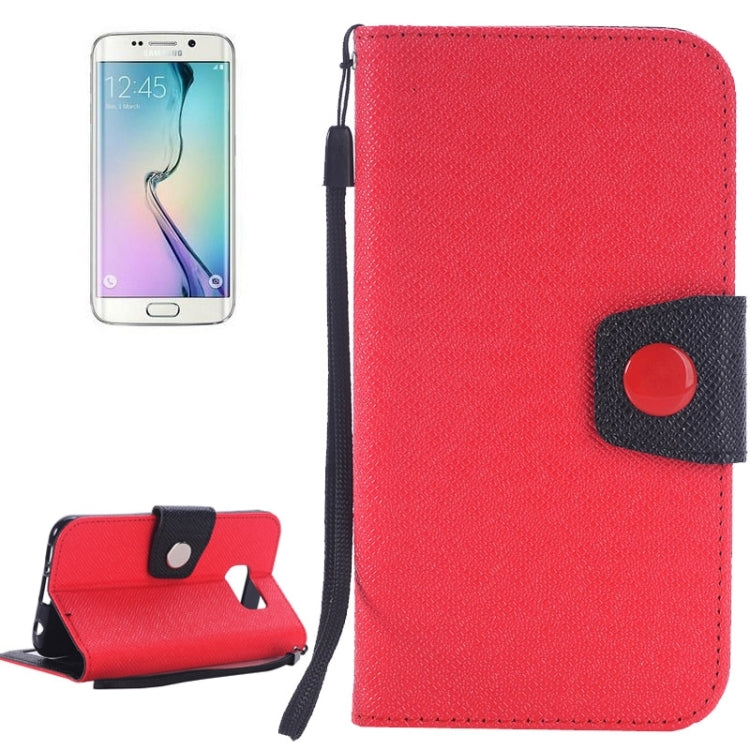 For Galaxy S6 Edge Grain Texture Horizontal Flip Magnetic Buckle Contrast Color Leather Case with Card Slots & Wallet & Holder & Lanyard