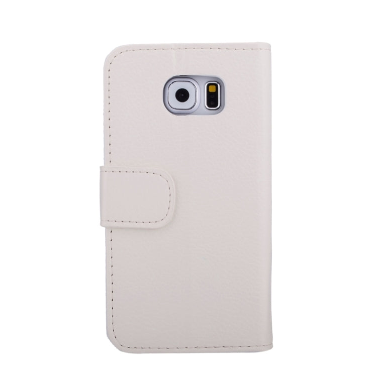 For Galaxy S6 Edge Litchi Texture Leather Case with Seven Card Slots & Wallet (White)