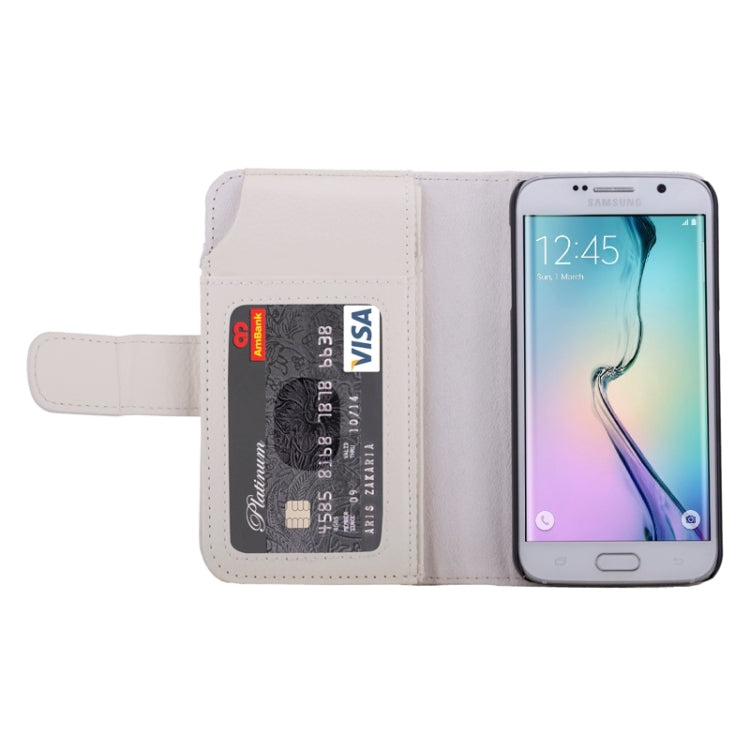 For Galaxy S6 Edge Litchi Texture Leather Case with Seven Card Slots & Wallet (White)