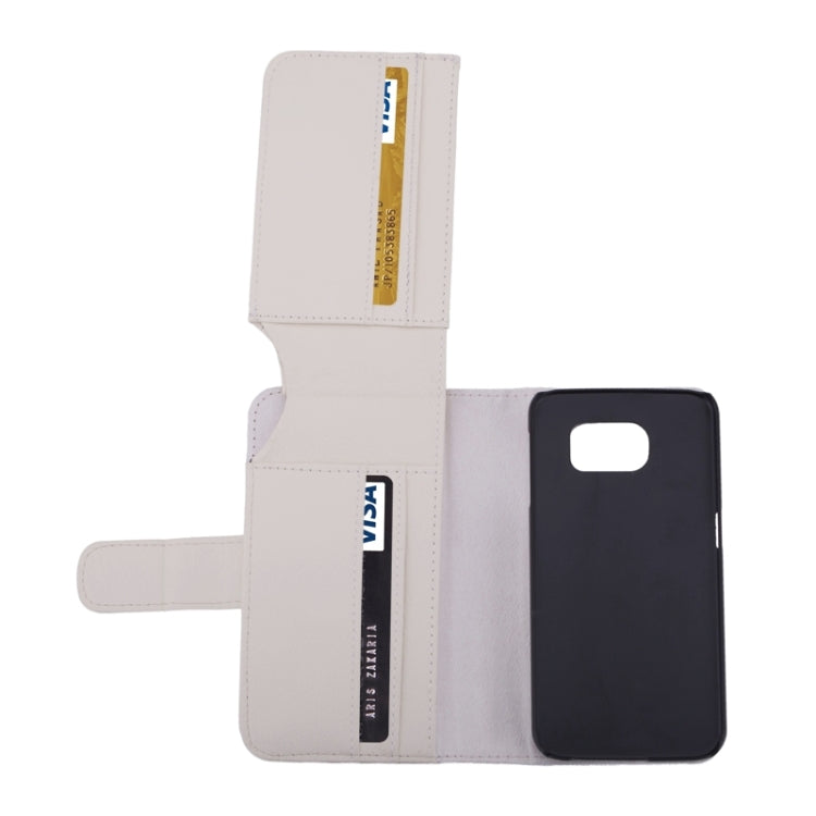 For Galaxy S6 Edge Litchi Texture Leather Case with Seven Card Slots & Wallet (White)