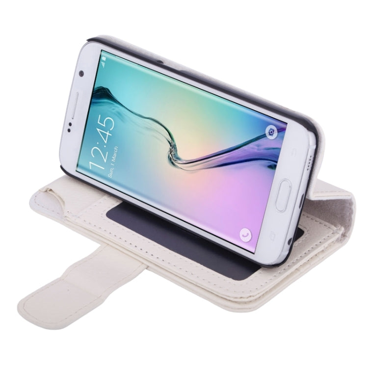 For Galaxy S6 Edge Litchi Texture Leather Case with Seven Card Slots & Wallet (White)