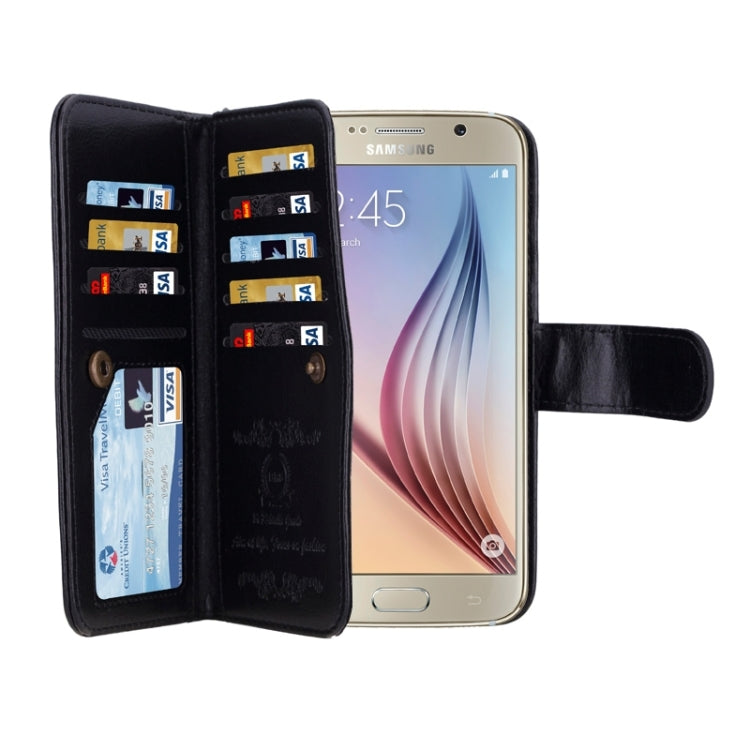For Galaxy S6 Wallet Style Litchi Texture Leather Case with Nine Card Slots & Lanyard