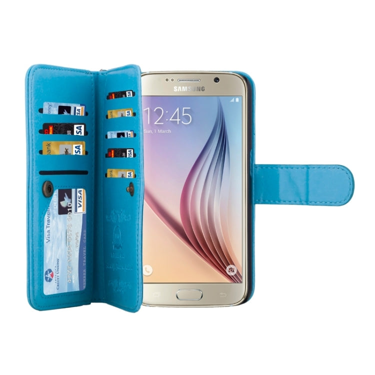 For Galaxy S6 Wallet Style Litchi Texture Leather Case with Nine Card Slots & Lanyard