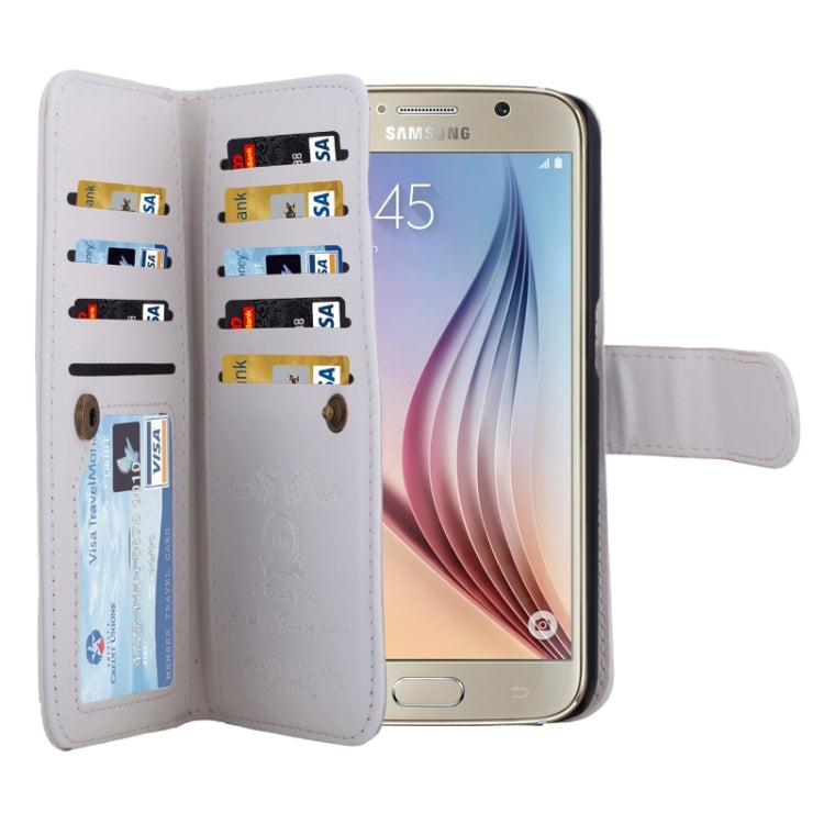 For Galaxy S6 Wallet Style Litchi Texture Leather Case with Nine Card Slots & Lanyard