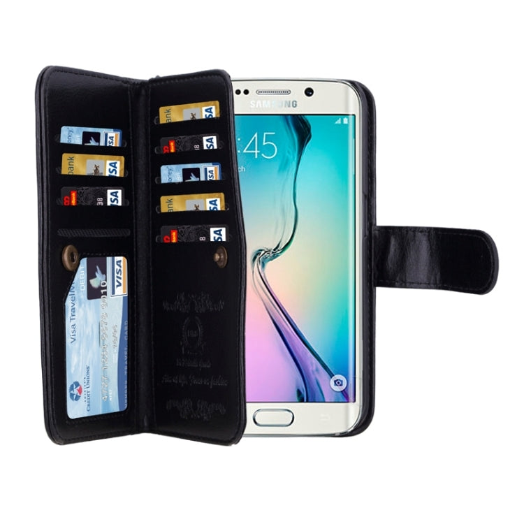 For Galaxy S6 Edge Wallet Style Litchi Texture Leather Case with Nine Card Slots & Lanyard