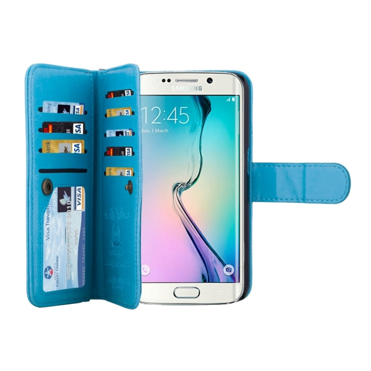 For Galaxy S6 Edge Wallet Style Litchi Texture Leather Case with Nine Card Slots & Lanyard