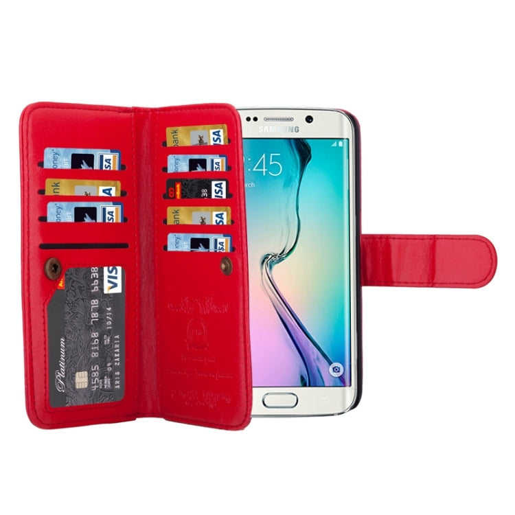 For Galaxy S6 Edge Wallet Style Litchi Texture Leather Case with Nine Card Slots & Lanyard