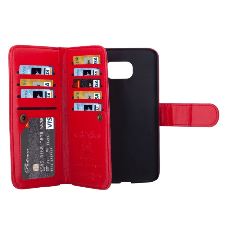 For Galaxy S6 Edge Wallet Style Litchi Texture Leather Case with Nine Card Slots & Lanyard