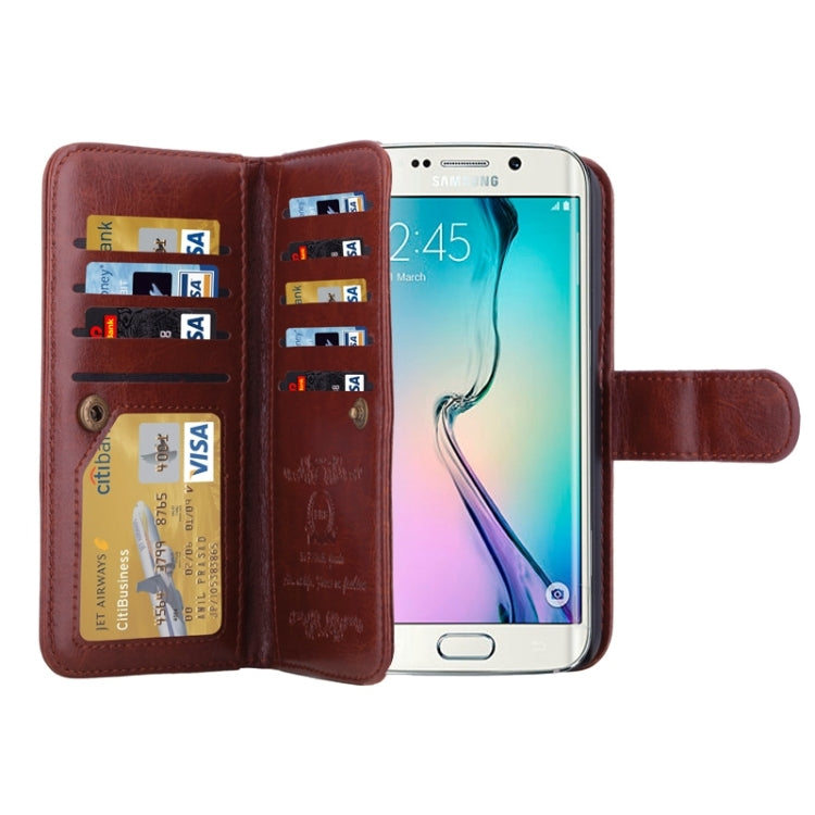 For Galaxy S6 Edge Wallet Style Litchi Texture Leather Case with Nine Card Slots & Lanyard